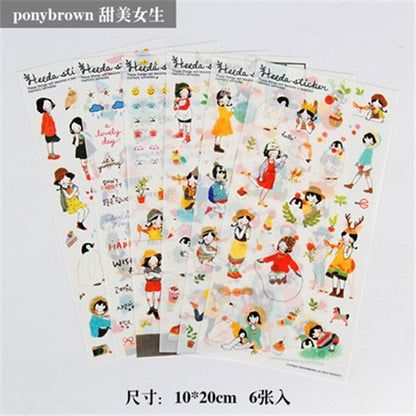 6pcs/lot  Waterproof Cartoon Cute Transparent Diy Decoration Stickers Korea Hand Account Stickers Kawaii Plastic Cup Stickers