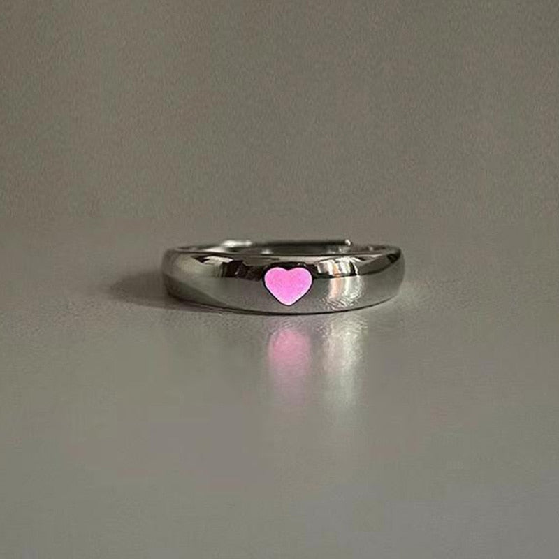 Luminous Love Heart Finger Ring Glow In Dark Fashion Adjustable Couples Rings Silver Color Pink Blue Light Jewelry Lover Gift
