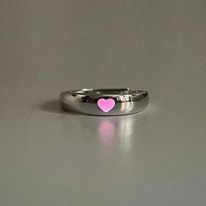 Luminous Love Heart Finger Ring Glow In Dark Fashion Adjustable Couples Rings Silver Color Pink Blue Light Jewelry Lover Gift