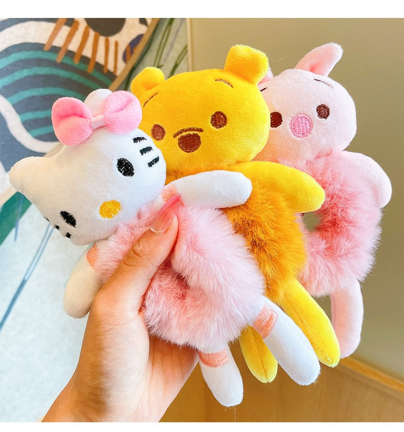 Women Girls Piglet Pooh Bear Tigger Hair Scrunchies Cat Rabbit Plush Elastic Hair Bands Sweet Pontail Holder Kids Hair Tie Hair