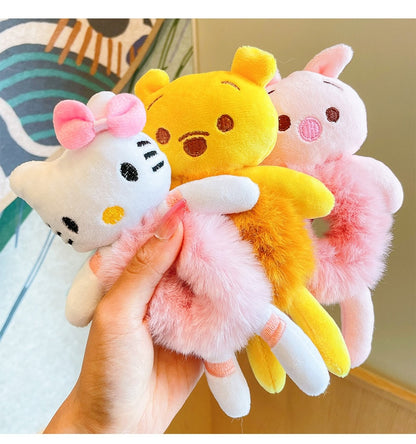 Women Girls Piglet Pooh Bear Tigger Hair Scrunchies Cat Rabbit Plush Elastic Hair Bands Sweet Pontail Holder Kids Hair Tie Hair