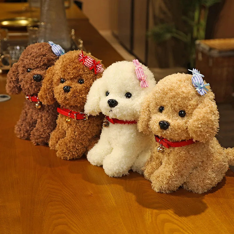 Teddy Dog Stuffed Animals 28cm Fluffy Golden Doodle Puppy Plush Toys Maltipoo Plushies Fuzzy Curly Hair Collar Soft Doll Kids Birthday Gift