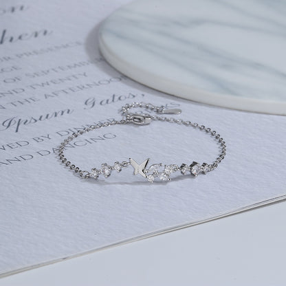 VENTFILLE 925 Sterling Silver Diamond-Studded Butterfly Bracelet Women's Fashion Temperament Flower Adjustable Bracelet