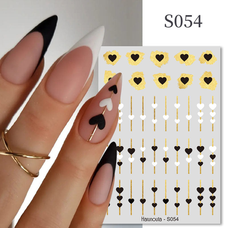 Harunouta Simple Flowers 3D Nail Stickers Gold Heart French Tip Lines Leopard Print Design Adhesive Sliders Manicure Nail Decals