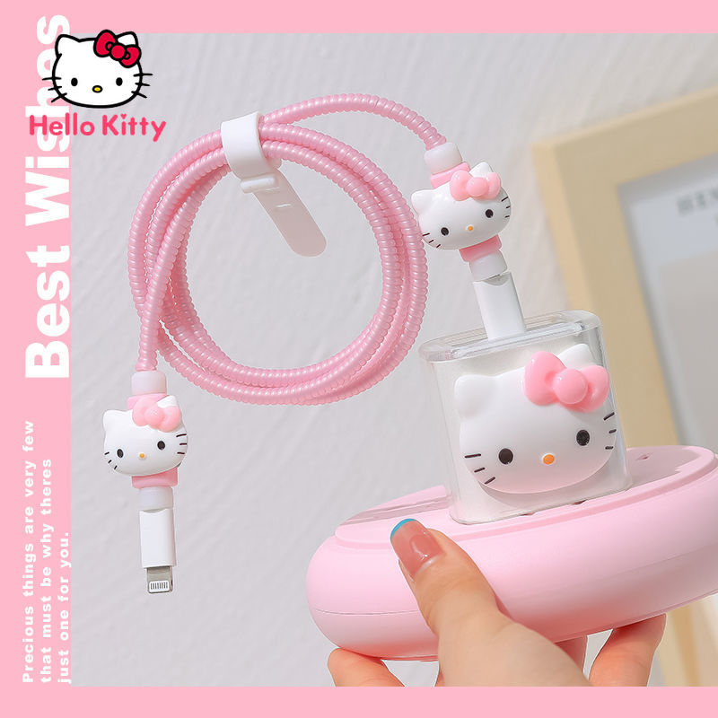 Hello Kitty Anti-breaking Cartoon Apple Data Cable Protective Case Mobile Phone Charger Winding Rope