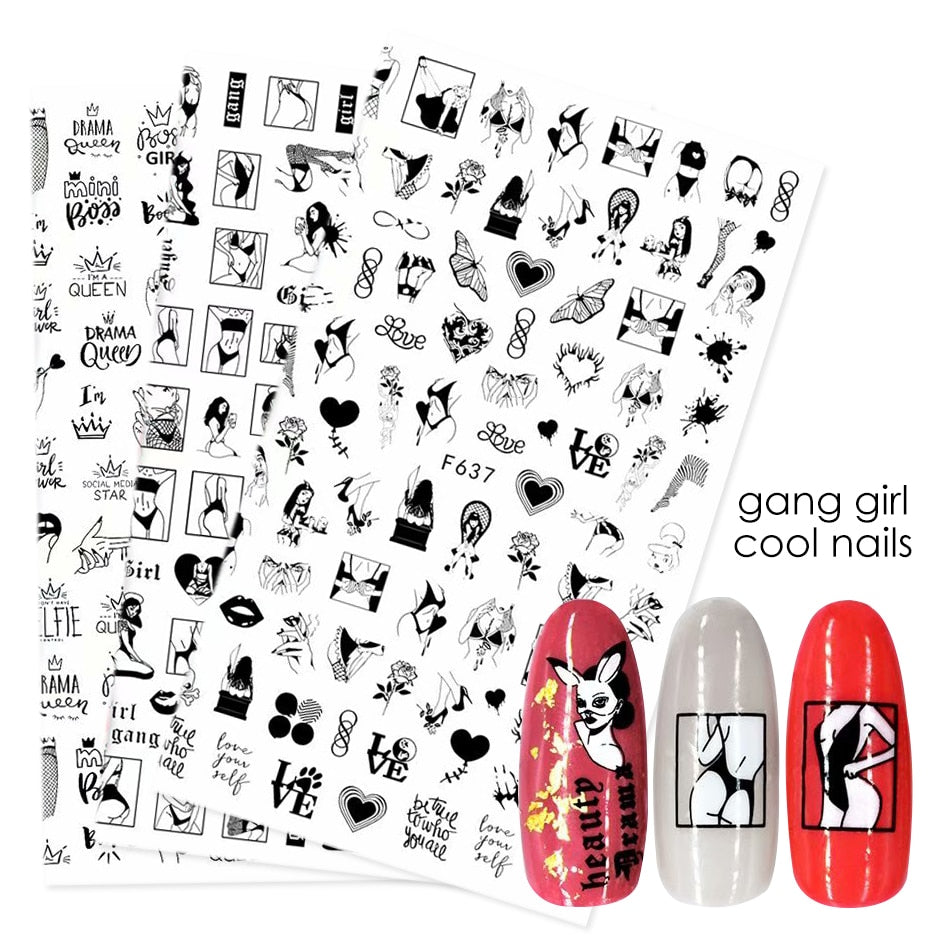 3D Valentine Sticker for Nails Cute Cartoon Lover Sliders for Nail Gang Girl DIY Design Decals Manicure Nail Art Decor GLF106