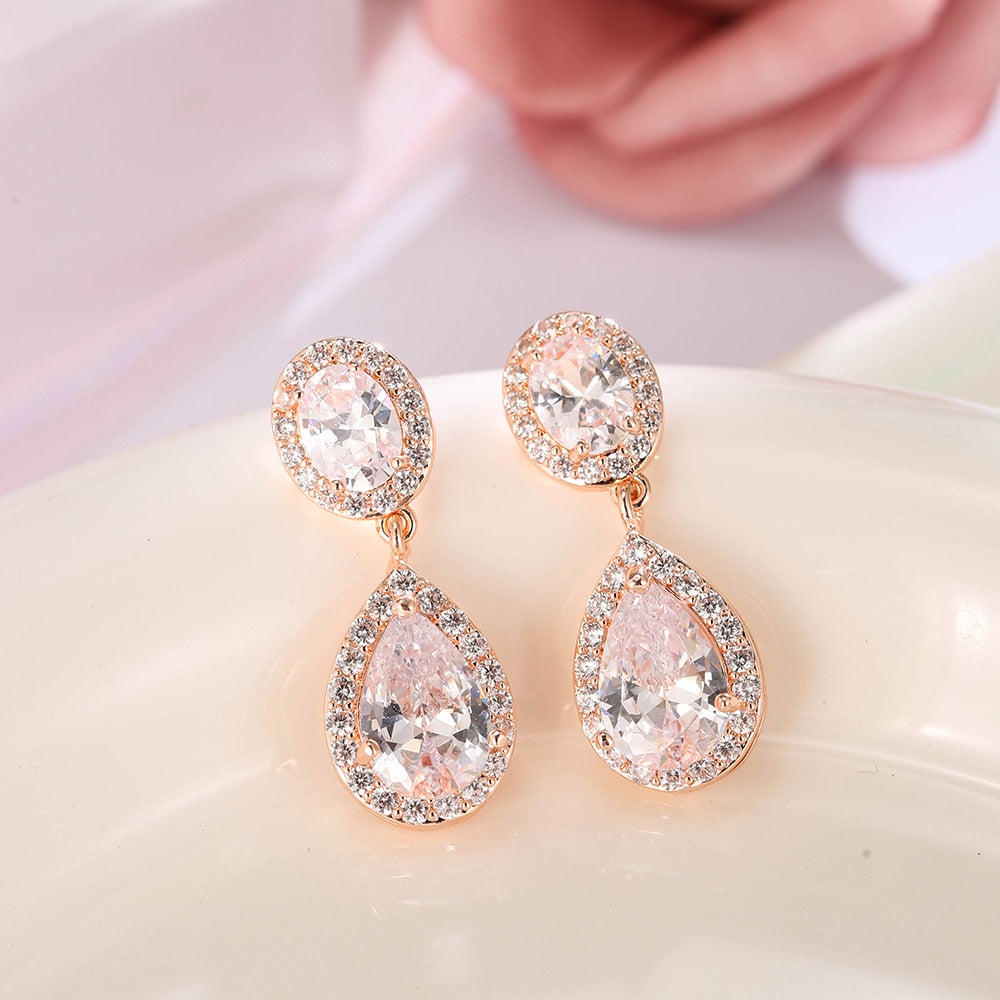 Luxury Zircon Wedding Long Dangle Earrings with Round Water Drop Elegant CZ Earrings for Women Bridal Wedding Jewelry Dress