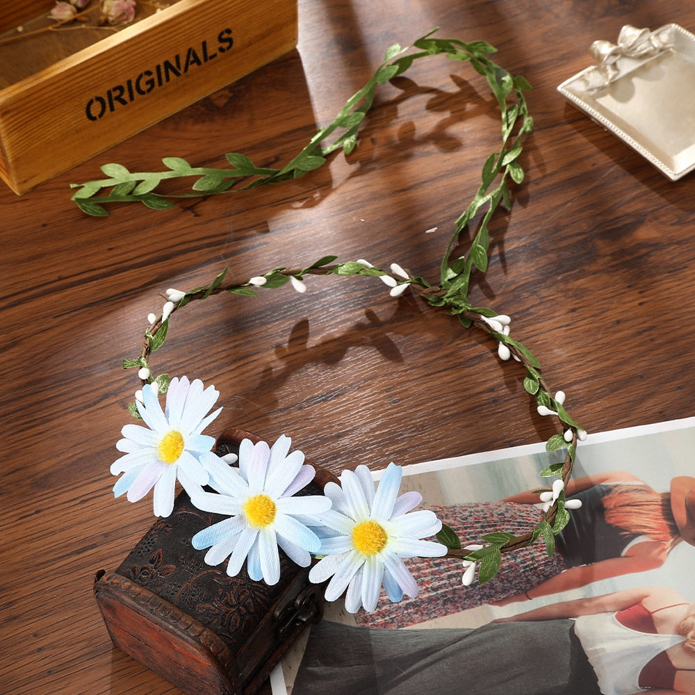 Bohemian Rattan Flower Vines Crown Headband for Bride Wedding Hair Accessories Girls Floral Wreath Head Band Hairstyles Headdres