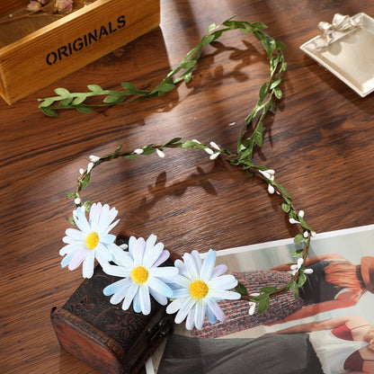Bohemian Rattan Flower Vines Crown Headband for Bride Wedding Hair Accessories Girls Floral Wreath Head Band Hairstyles Headdres