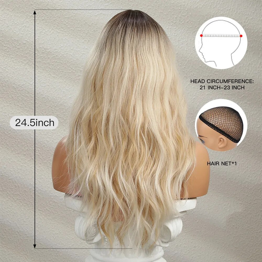 oneNonly Blonde Wig with Bangs Long Wave Good Quality Synthetic Wigs for Women Halloween Party Natural Heat Resistant Hair
