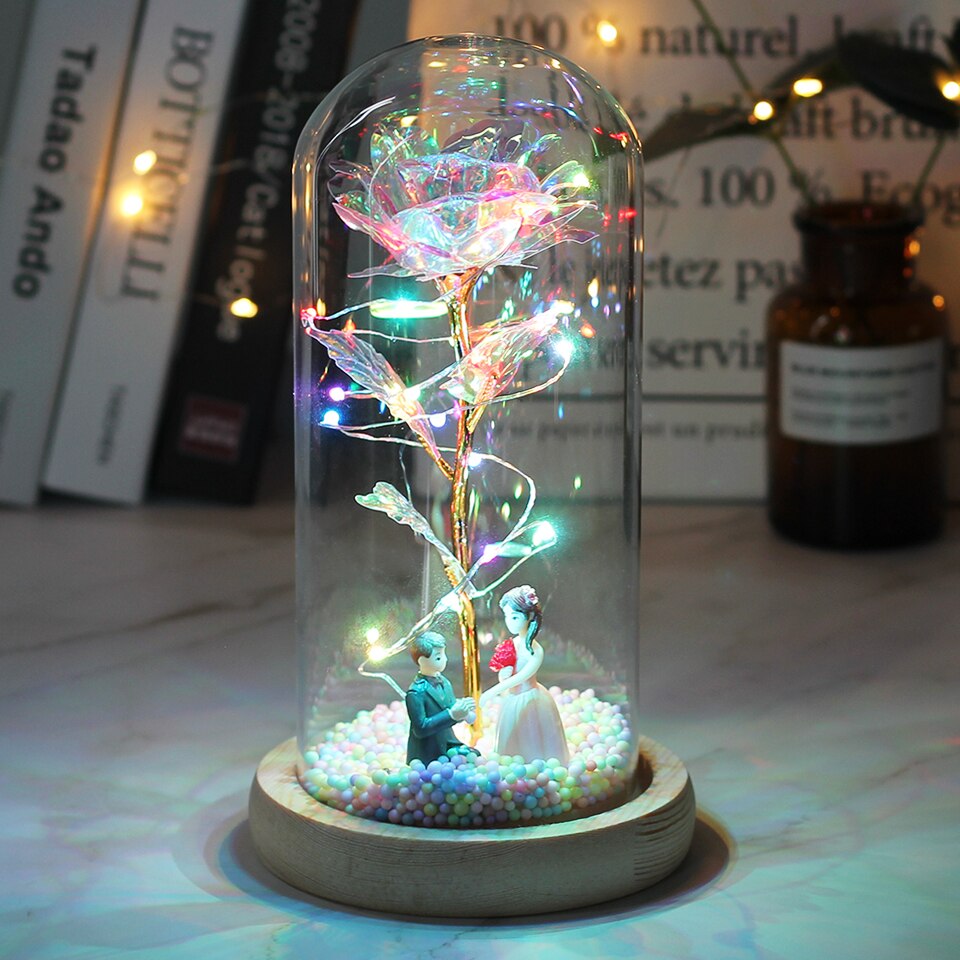 Hot LED Enchanted Galaxy Rose Eternal Beauty And The Beast Rose With Fairy Lights In Dome For Christmas Valentine's Day Gift