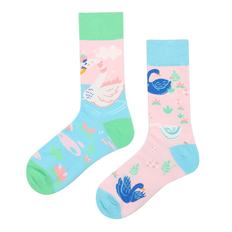 Mandarin duck asymmetric ab socks net red ins animal and plant in the tube cartoon fashion sports cotton socks