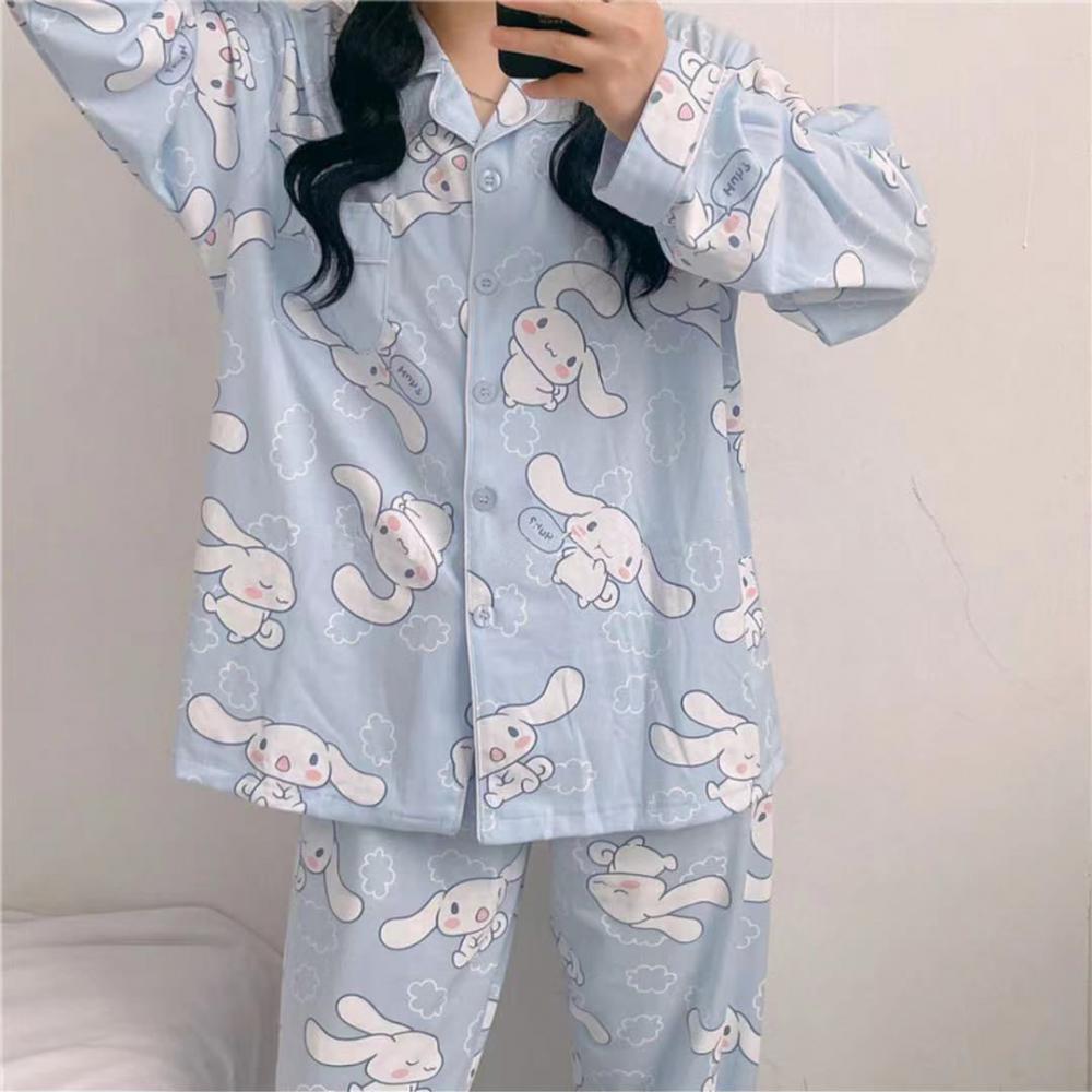 Kawaii Anime Sanrio Cinnamoroll Pajamas Clothes Cartoon Cute Loose Casual Cardigan Homewear Suit Long Sleeve Trousers Girls Gift