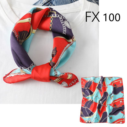 Women Small Satin Silk Scarf Square Print Wrap Foulard Femme Handkerchief Bandana Neck Hair Skinny Tie Scarves Shawls