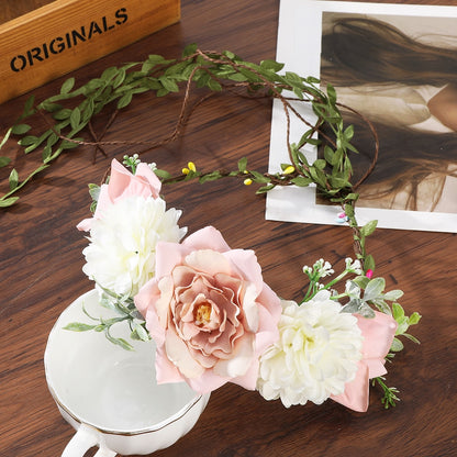 Bohemian Rattan Flower Vines Crown Headband for Bride Wedding Hair Accessories Girls Floral Wreath Head Band Hairstyles Headdres
