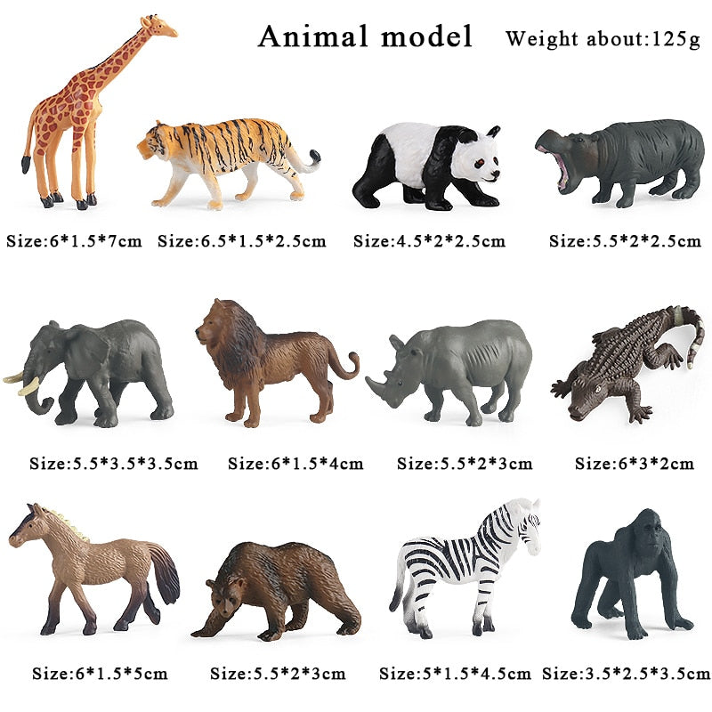 Oenux Montessori Miniature Lion Shark Horse Dinosaur Animals Model Set Action Figures Figurine Zoo Cute Education Kids Toy Gift