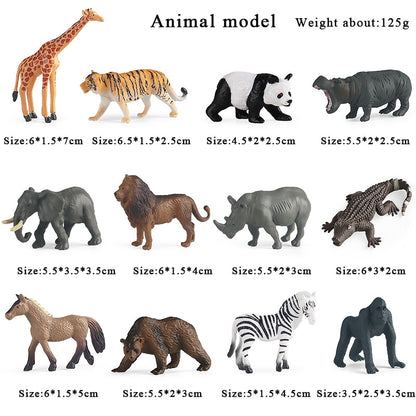 Oenux Montessori Miniature Lion Shark Horse Dinosaur Animals Model Set Action Figures Figurine Zoo Cute Education Kids Toy Gift