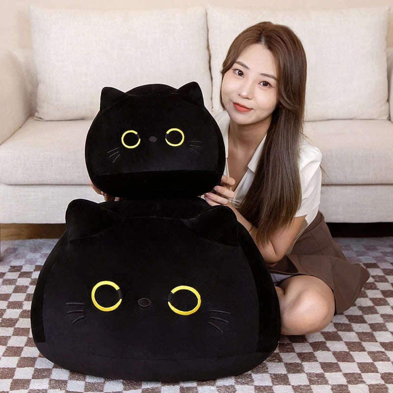 Black Cat Plush Pillow Cuddly Little Kitten Stuffed Animal Plushies Throw Fat Fluffy Kitty Kawaii Cute Squishy Peluche Pelucia Toy Kids Birthday Gift