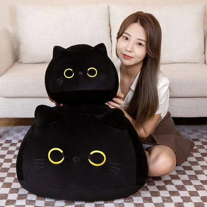 Black Cat Plush Pillow Cuddly Little Kitten Stuffed Animal Plushies Throw Fat Fluffy Kitty Kawaii Cute Squishy Peluche Pelucia Toy Kids Birthday Gift