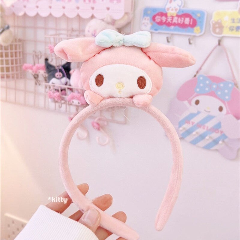 Kawaii Sanrio Plush Headband Kuromi My Melody Cinnamoroll Anime Cute Cartoon New Plush Headband Ear Hair Accessories Gift