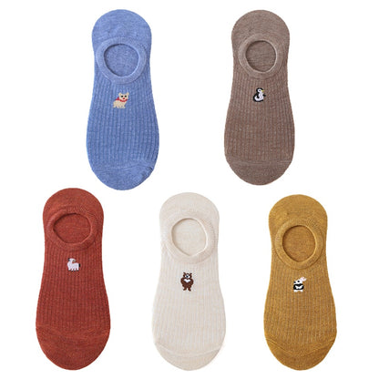 5 pairs of 10 pieces Spring fashion socks Women cartoon animal embroidery cotton Women's socks Casual sports funny ankle socks