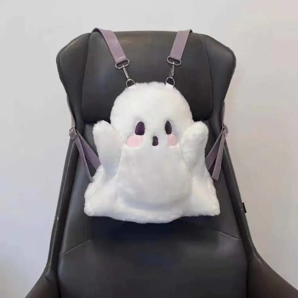 Kawaii White Little Ghost Backpacks Funny 3D Plush Doll Classic Backpacks Plush Doll Bag Shoulder Bags Halloween Decorations