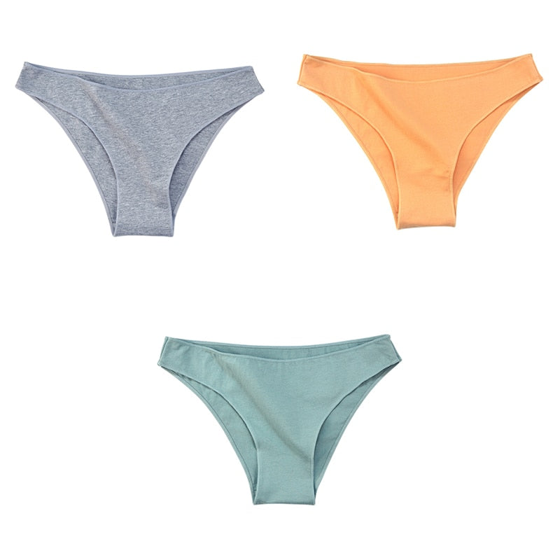 3Pcs/Set Women's Cotton Panties Female Underwear Solid Color Comfortable Briefs High Elasticity Underpants Size M-XXL