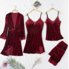 JULY'S SONG Pink 7 Pieces Women's Pajamas Sets Faux Silk Striped Pyjama Women's Pajamas Sleepwear Sets Spring Summer Homewear