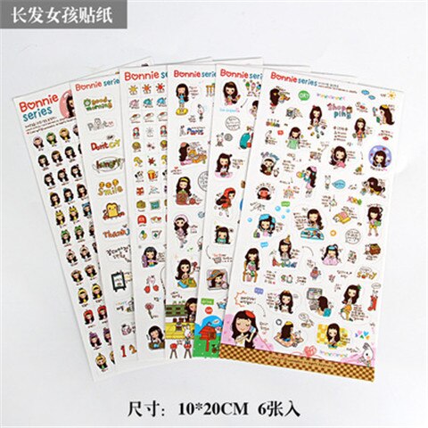6pcs/lot  Waterproof Cartoon Cute Transparent Diy Decoration Stickers Korea Hand Account Stickers Kawaii Plastic Cup Stickers
