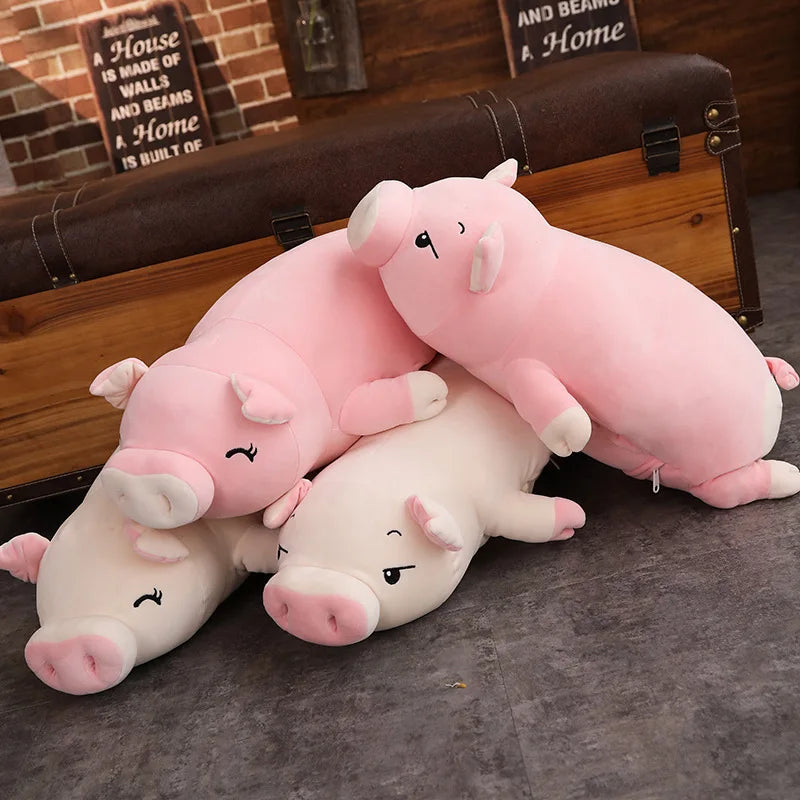 40~110cm Squishy Pig Stuffed Doll Lying Plush Piggy Toy White/Pink Animals Soft Plushie Hand Warmer Blanket Kids Comforting Gift