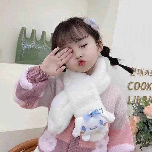 Sanrio Kawaii Pochacco Cinnamoroll Kuromi MyMelody Plush Children's Scarf Cute Girls Cartoon fleece-lined Christmas Gift