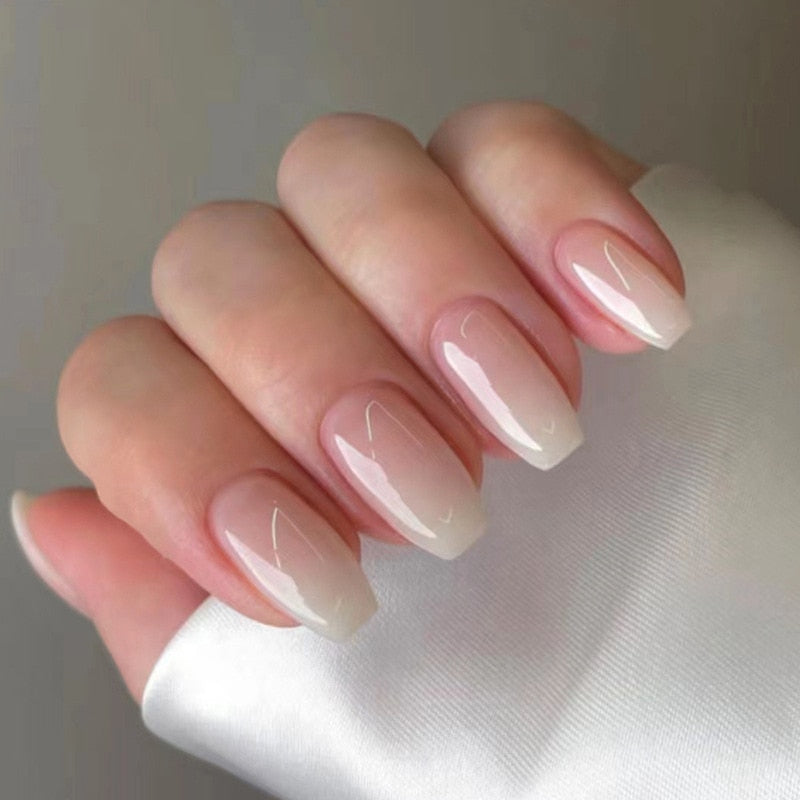24pcs pink clouds design false nails with glue press on nails medium length acrylic nails coffin full cover nails tips supplies
