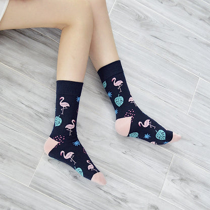 Novelty Skateboard Avocado Flamingo Cartoon Streetwear Kawaii Short Cotton Socks Happy Women Men Winter Warm Funny Cute Socks