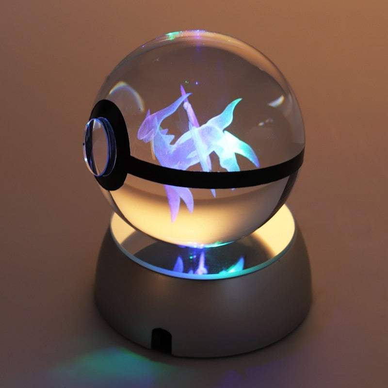 Pokémon Crystal Poké Ball: Pikachu Charizard Eevee Mew Mewtwo Bulbasaur Squirtle Jolteon Charmander Snorlax Dragonite LED Night Light Base Display Model Gift