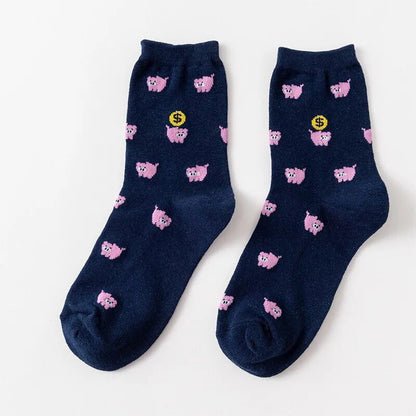 Cartoon Animal Cat Print Cute Women's Socks Japanese Style Kawaii Long Socks Casual Harajuku Streetwear Cotton Soft Crew Socks