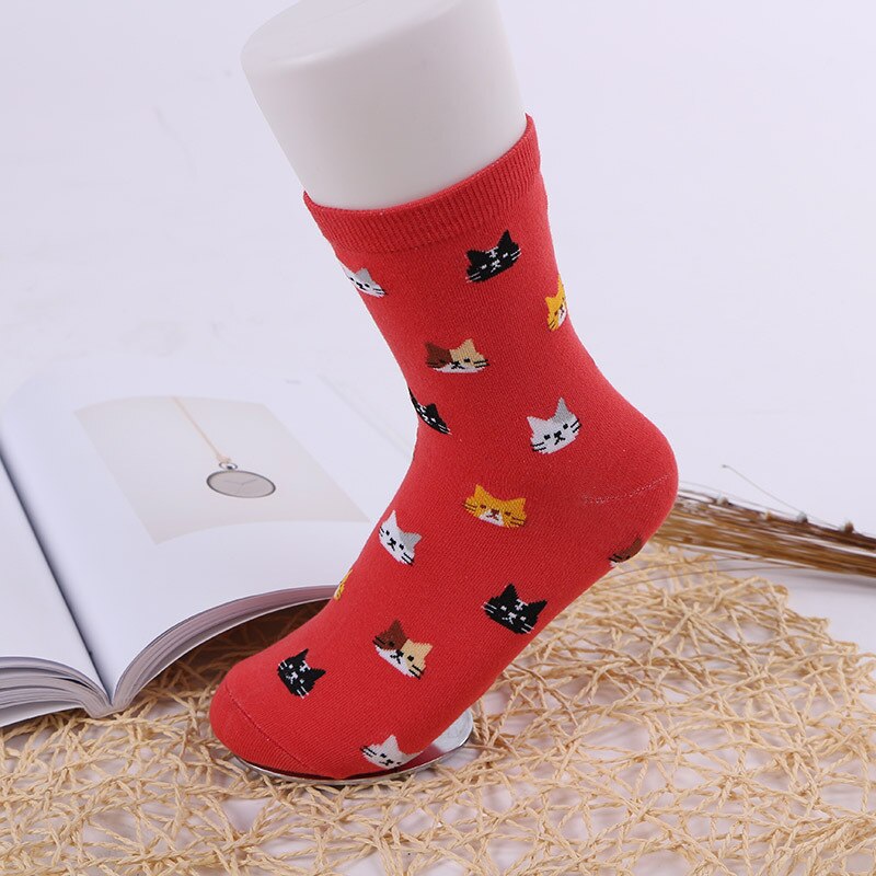 Cartoon Animal Cat Print Cute Women's Socks Japanese Style Kawaii Long Socks Casual Harajuku Streetwear Cotton Soft Crew Socks