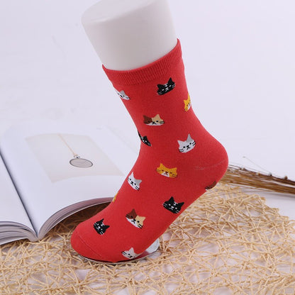 Cartoon Animal Cat Print Cute Women's Socks Japanese Style Kawaii Long Socks Casual Harajuku Streetwear Cotton Soft Crew Socks