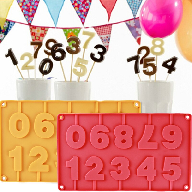 0-9 Numbers Shape Lolli Silicone Mold 3D Hand Made Sucker Sticks Chocolate Cake Jelly Candy Mold With Sticks Party Decoration