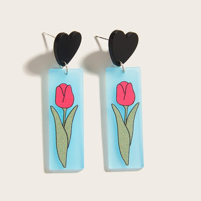 New Pattern Earring New Retro FlowerContrast Color Square Earrings Acrylic Simple Candy Color Earrings Pendientes Piercing