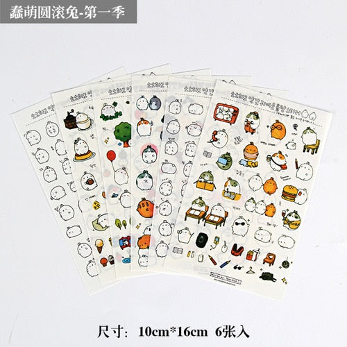 6pcs/lot  Waterproof Cartoon Cute Transparent Diy Decoration Stickers Korea Hand Account Stickers Kawaii Plastic Cup Stickers
