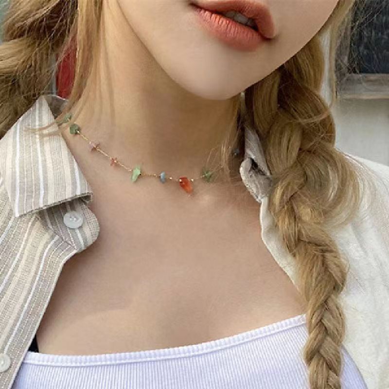 Trendy Cute Sweet Natural Stone Necklace For Women Girls Summer Simple Crystal Clavicle Chain Choker Necklace New Jewelry Gift