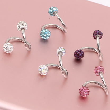 1PCS Stainless Steel Crystal Twist Helix Earring Cartilage Jewelry S Shape Labret Piercing Lip Ring Twist Tragus Earring Stud