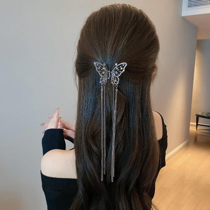 New Female Butterfly Pearl Tassel Hair Claw Rhinestone Clip Korean Simple Shark Ponytail Crab Clip Girls Hair Accessories