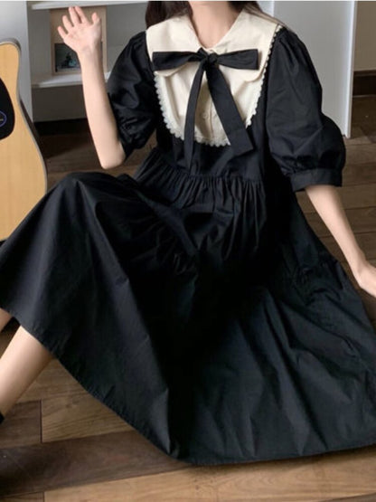 HOUZHOU Women Lolita Dress Kawaii Elegant Vintage Dresses Summer Sweet Cute Puff Sleeve Preppy Style Sundress Fashion Robe