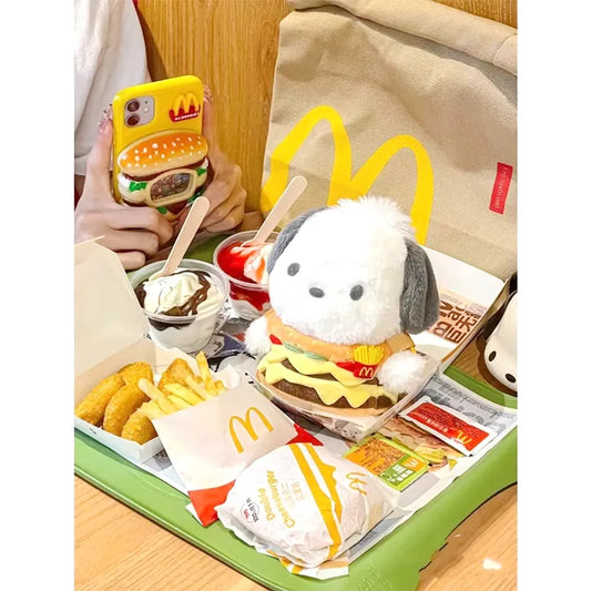 Kawaii Sanrio Pochacco Hamburger Messenger Bag Cute Anime Soft School Backpack Pendant Plush Doll Toy Girl Birthday Gift