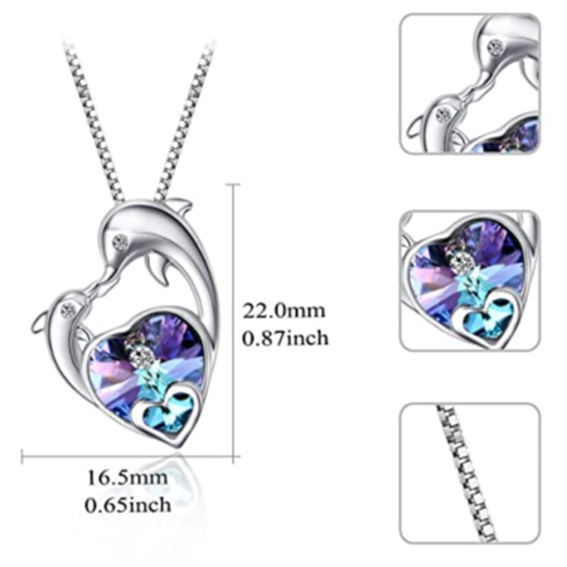 Cute Fashion Income Heart Shaped Dolphin Pendant Necklace Ladies Anniversary Birthday Mother's Day Ocean Jewelry Gift