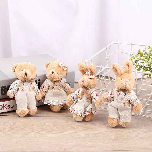 Cute Linen Teddy Bear Keychain Women Couple Country style Rabbit Keychain On Bag Car Trinket Female Wedding Party Toy Girls Gift