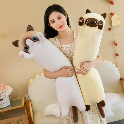 Long Cat Pillow Buddy 130cm Kitten Giant Stuffed Animal Kitty Plushies Black White Big Koala Panda Soft Squishy Bed Sofa Cushion Home Decor Birthday Girl Gifts