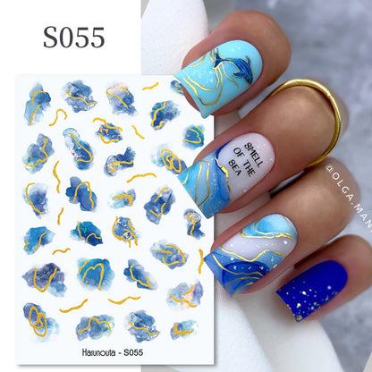 Harunouta Simple Flowers 3D Nail Stickers Gold Heart French Tip Lines Leopard Print Design Adhesive Sliders Manicure Nail Decals