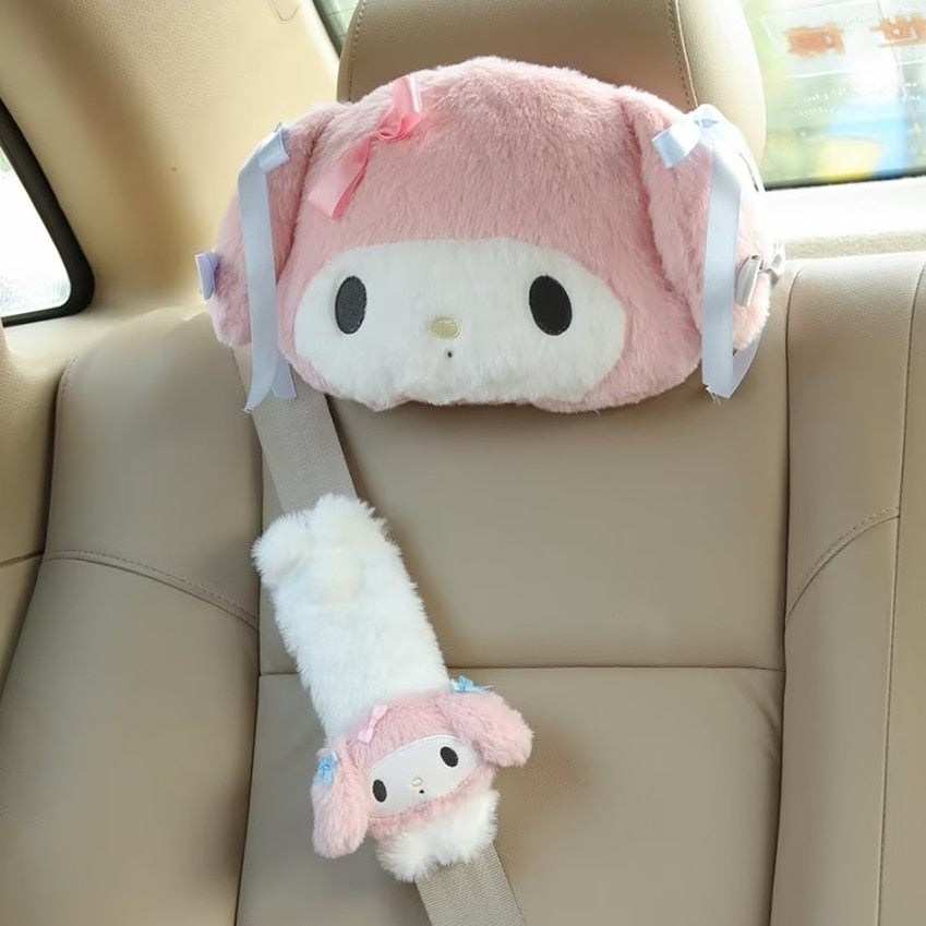 TAKARA TOMY Cute My Melody Car Seat Headrest Seat Belt Cover Kawaii Soft Comfortable Back Cushion Pillow Blanket Xmas Gifts